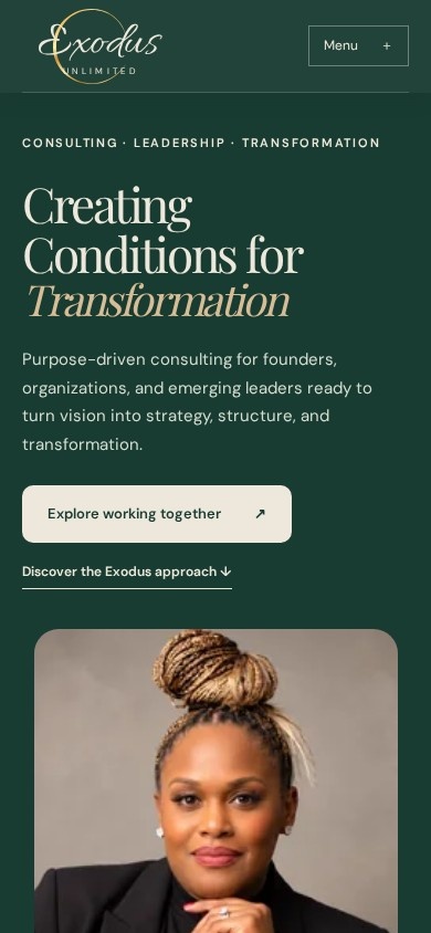 Real mobile screenshot of the Exodus Unlimited website